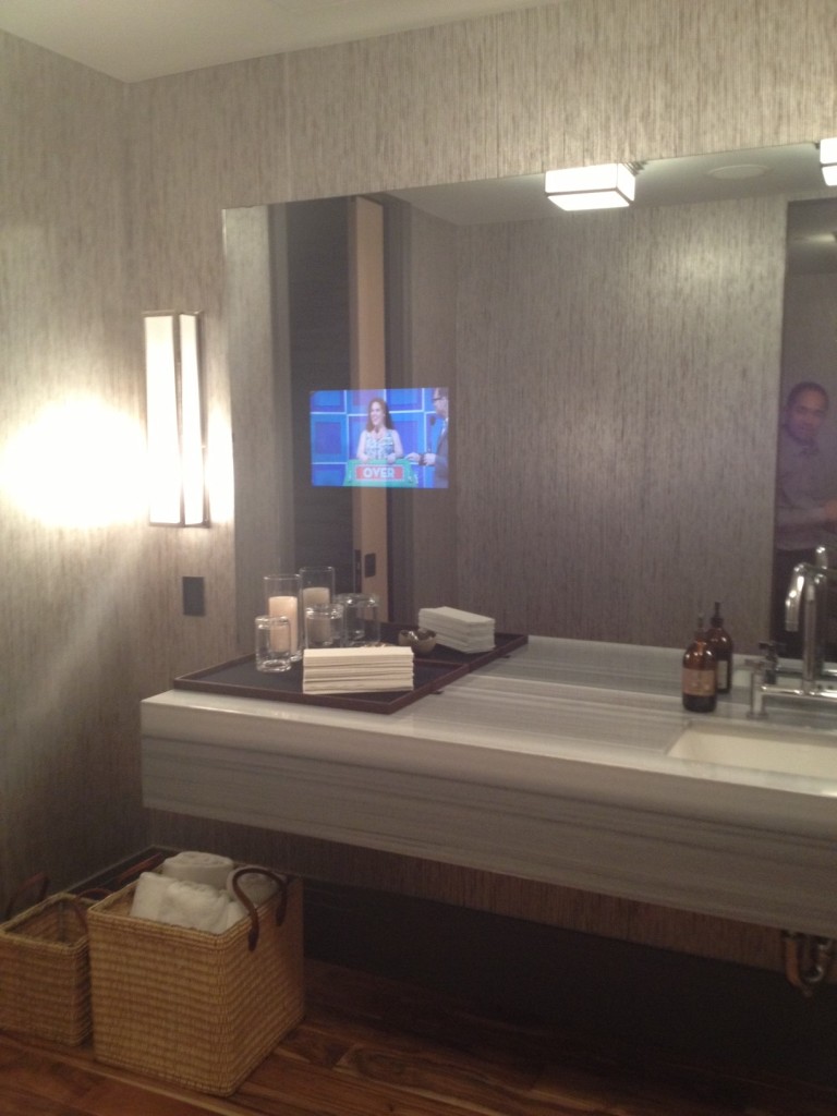 A bathroom in the Experience Center, also part of the Savant System.