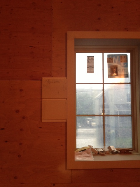 A mock up of the wall paneling for the main entry.