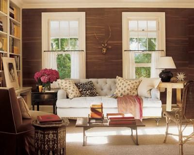 Hamptons living room with Maya Romanoff paper, by Jeffrey Bilhuber. Image via Room Lust on Flickr.